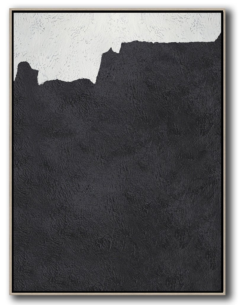 Hand-Painted Black And White Minimal Painting On Canvas - Art Online Beach House Huge